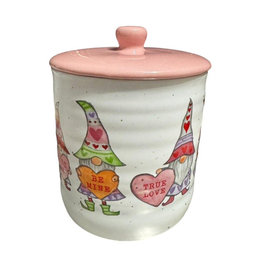 Belle Maison Valentines Day Gnome Ceramic Canister With Pink Lid